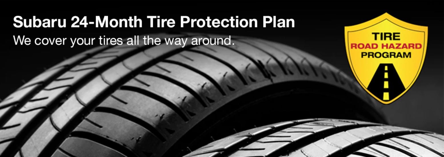 Subaru tire with 24-Month Tire Protection and road hazard program logo. | Marin Subaru in San Rafael CA
